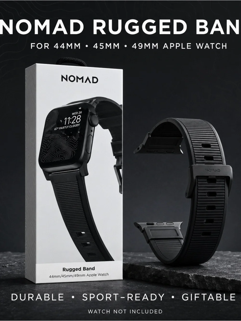 Nomad Rugged Black Sport Band for Apple Watch (44/45/49mm)
